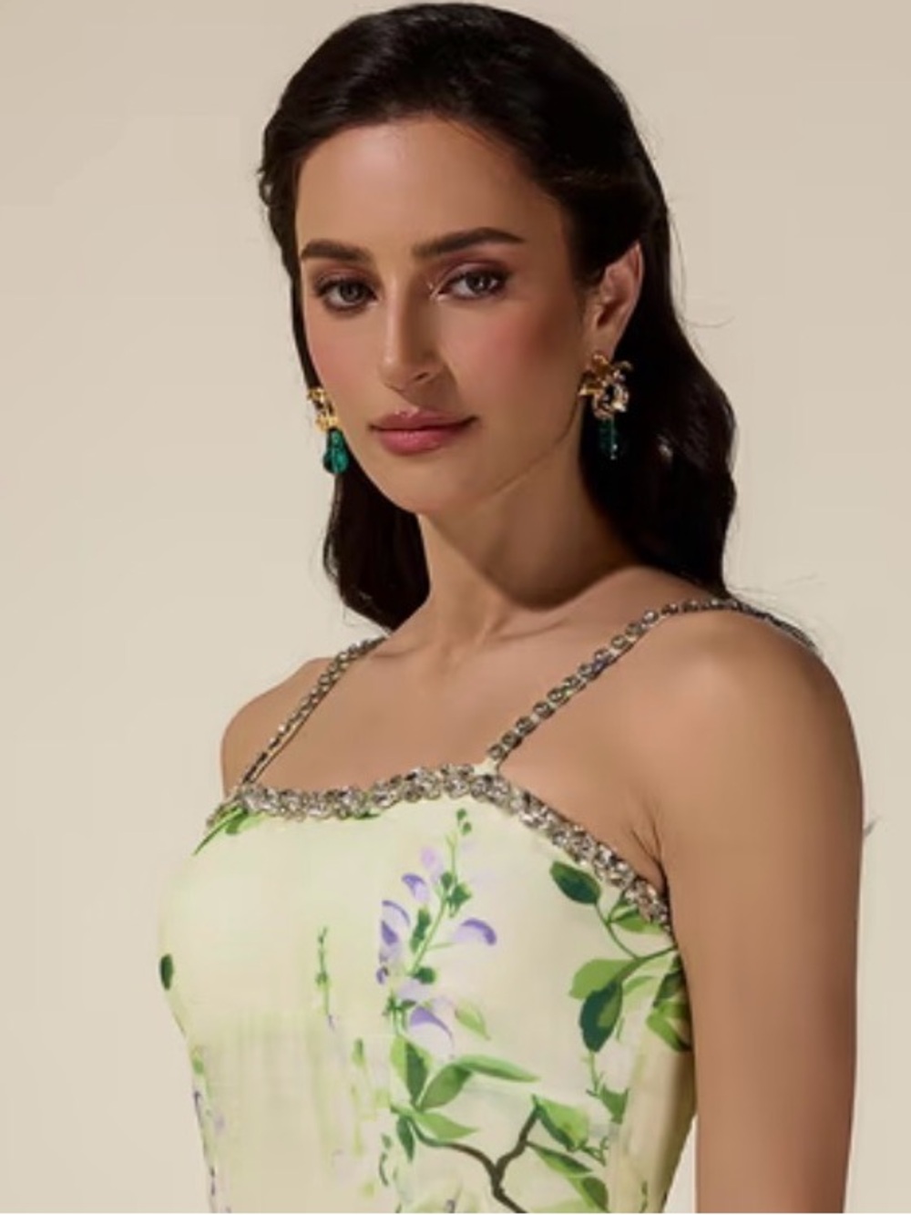 Floral Rhinestone Smocking Midi Dress - Picture 3 of 15